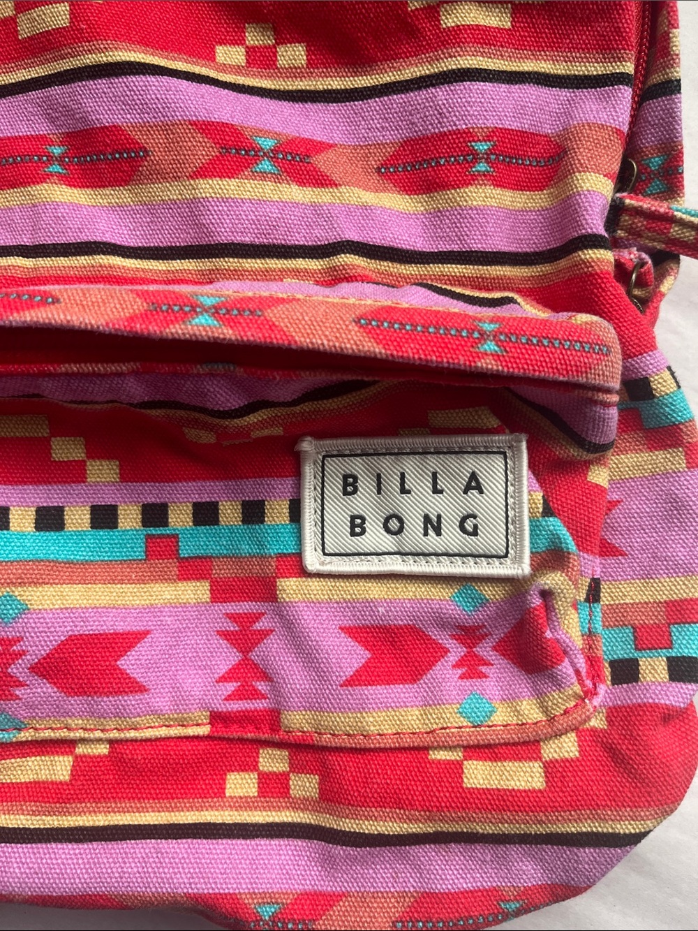 Billabong Pink & Red Aztec Mini Backpack with Cream Straps - Picture 2 of 9